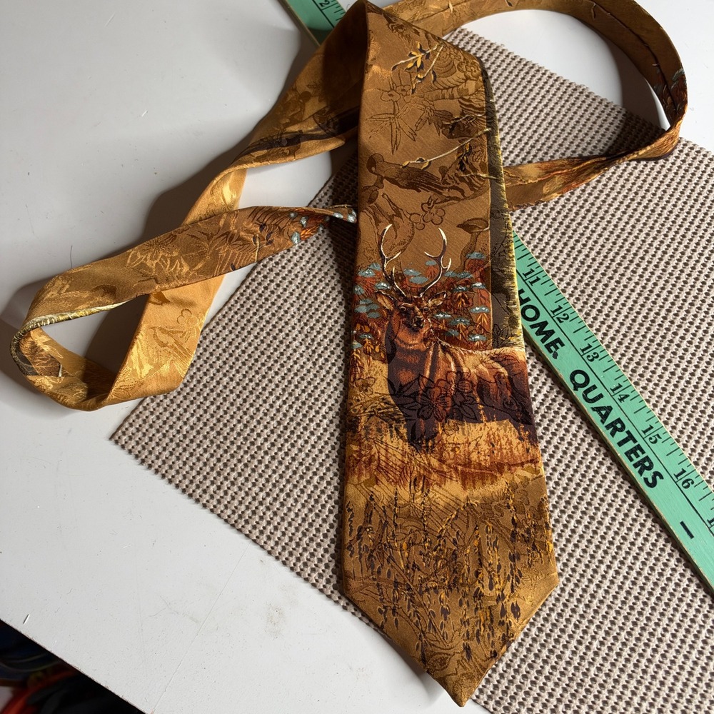 Endangered Species Arabian Oryx Silk Tie Gold Brown Wildlife Nature USA Made